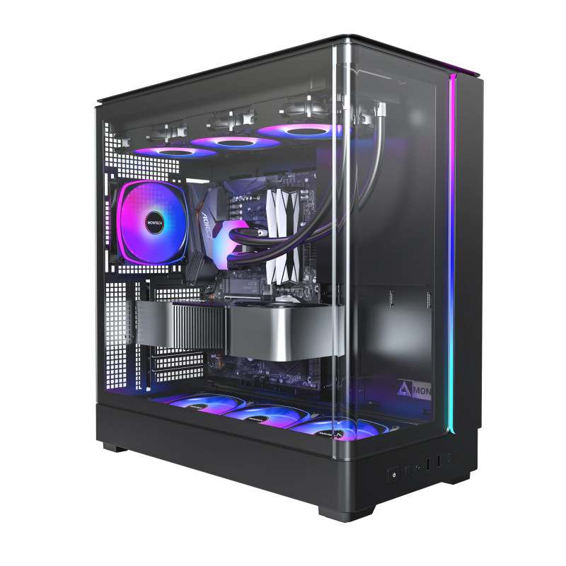 君主 MONTECH KING 45 PRO 黑 全景玻璃透側機殼 君主 MONTECH KING 45 PRO 黑 全景玻璃透側機殼 (ATX/Type-C/內建風扇下3後1/曲面玻璃透側/ARGB燈條/顯卡435mm/塔扇187mm):圖片 1